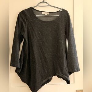 bryn Walker Black Sparkle Long-Sleeve Scoop Neck Top